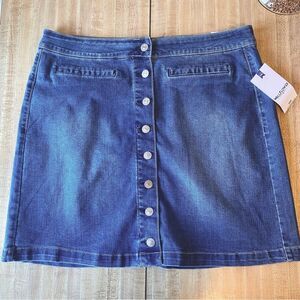 WALLFLOWER Denim Skirt Button Front Midi Stretch NWT